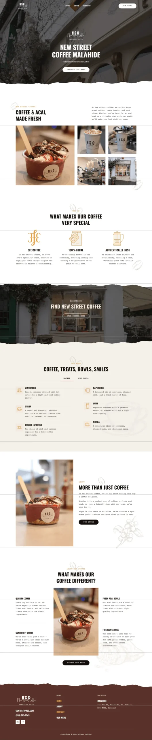 New Street Coffee café website homepage design showcasing specialty coffee and menu experience