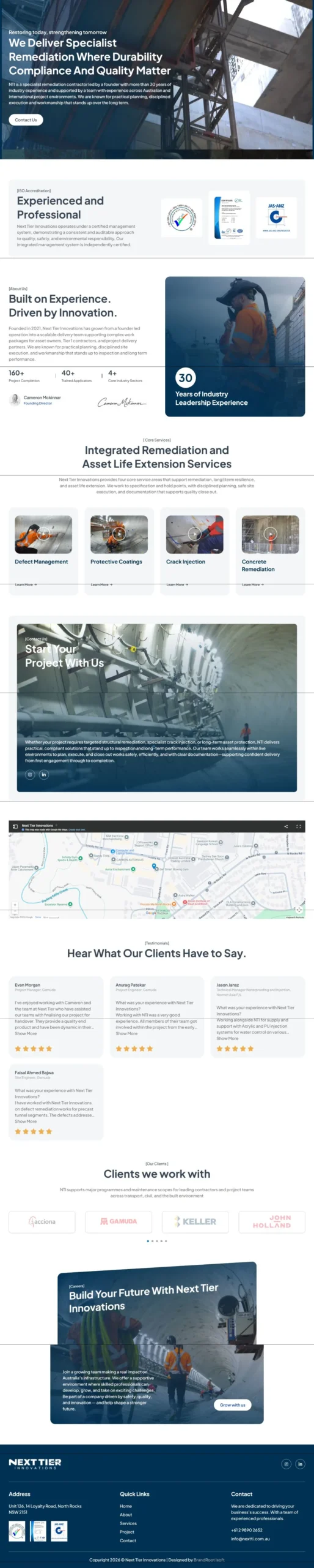 Next Tier Innovations website design for civil construction concrete remediation and infrastructure services
